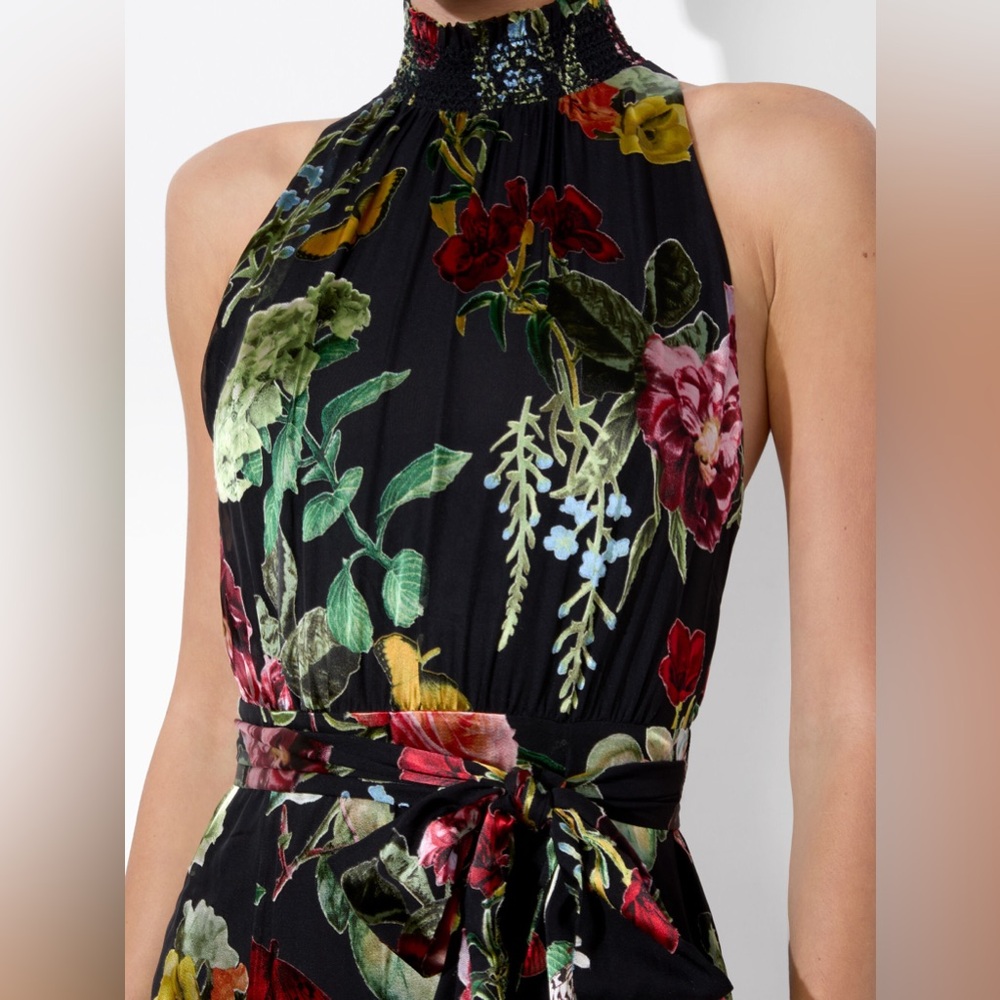 NWT $695 Alice and Olivia Dita Smocked Neck Godet Maxi Dress - Picture 3 of 10